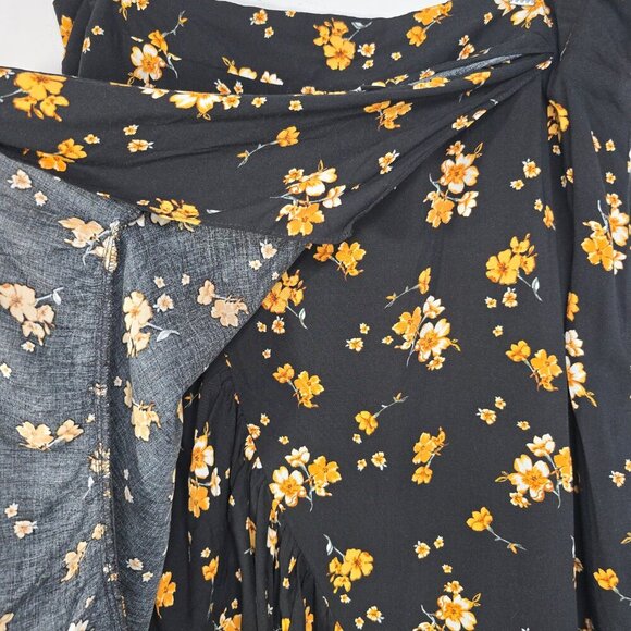 NWT Torrid Black Yellow Floral Faux Wrap Maxi Challis Skirt Ruffle Trim High Low - Picture 7 of 12